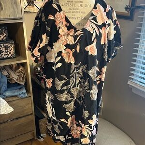 Nicole Miller Black and Pink Floral Linen Dress - XXL